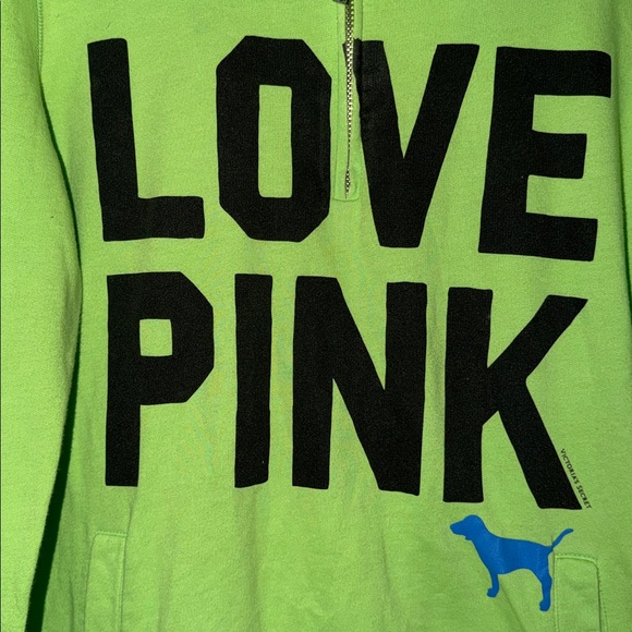 Victoria Secret Pink half zip up in lime green and black-size small - Picture 3 of 7